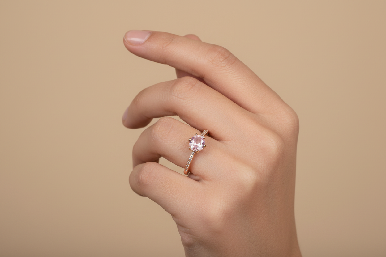 Pink Morganite Solitaire Pavé Ring
