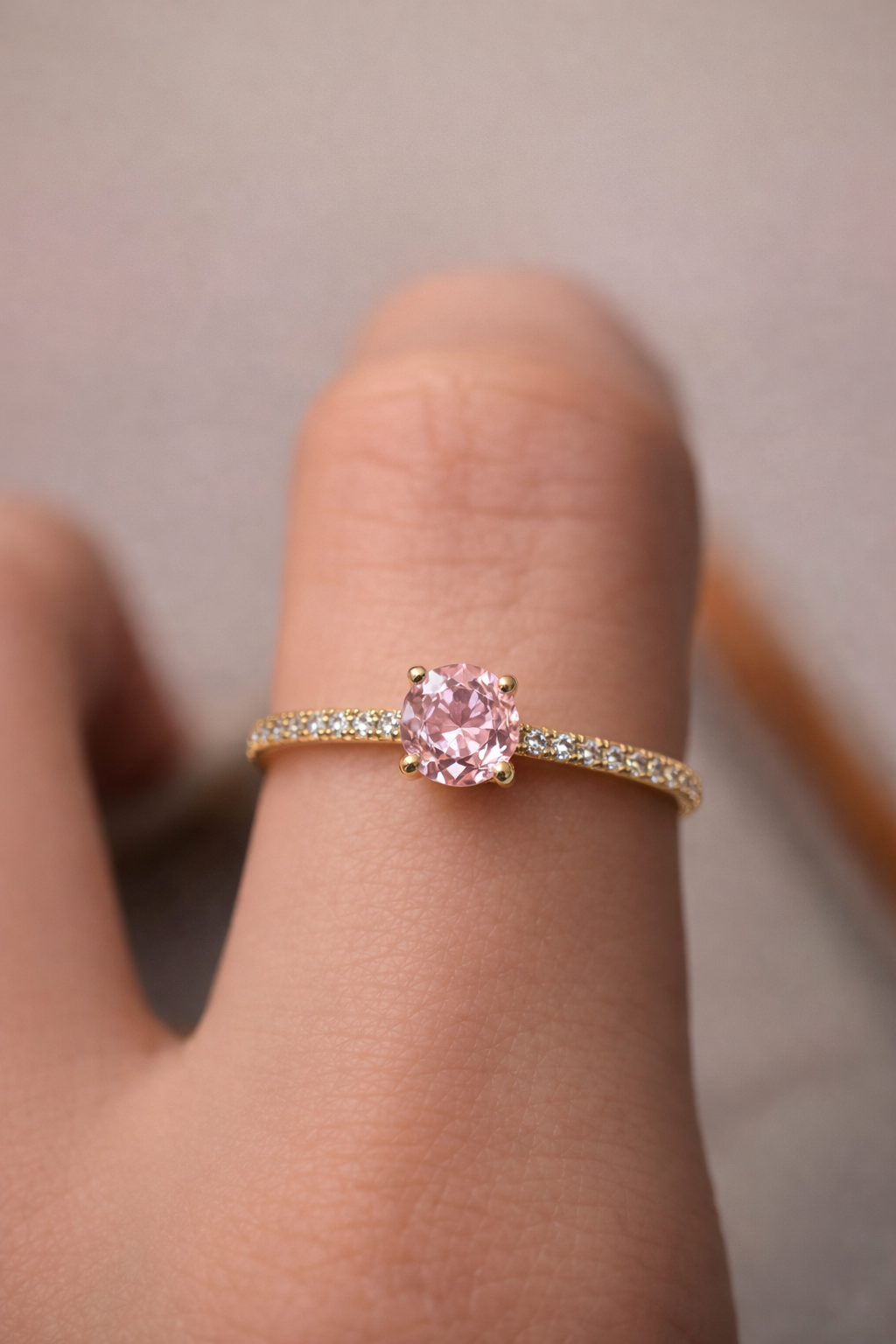 Pink Morganite Solitaire Pavé Ring